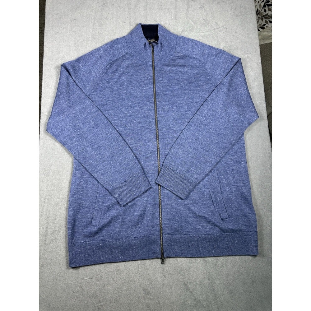 Brooks Brothers Linen Merino Wool Full Zip Sweater XXL Italian Yarn Fine Gauge